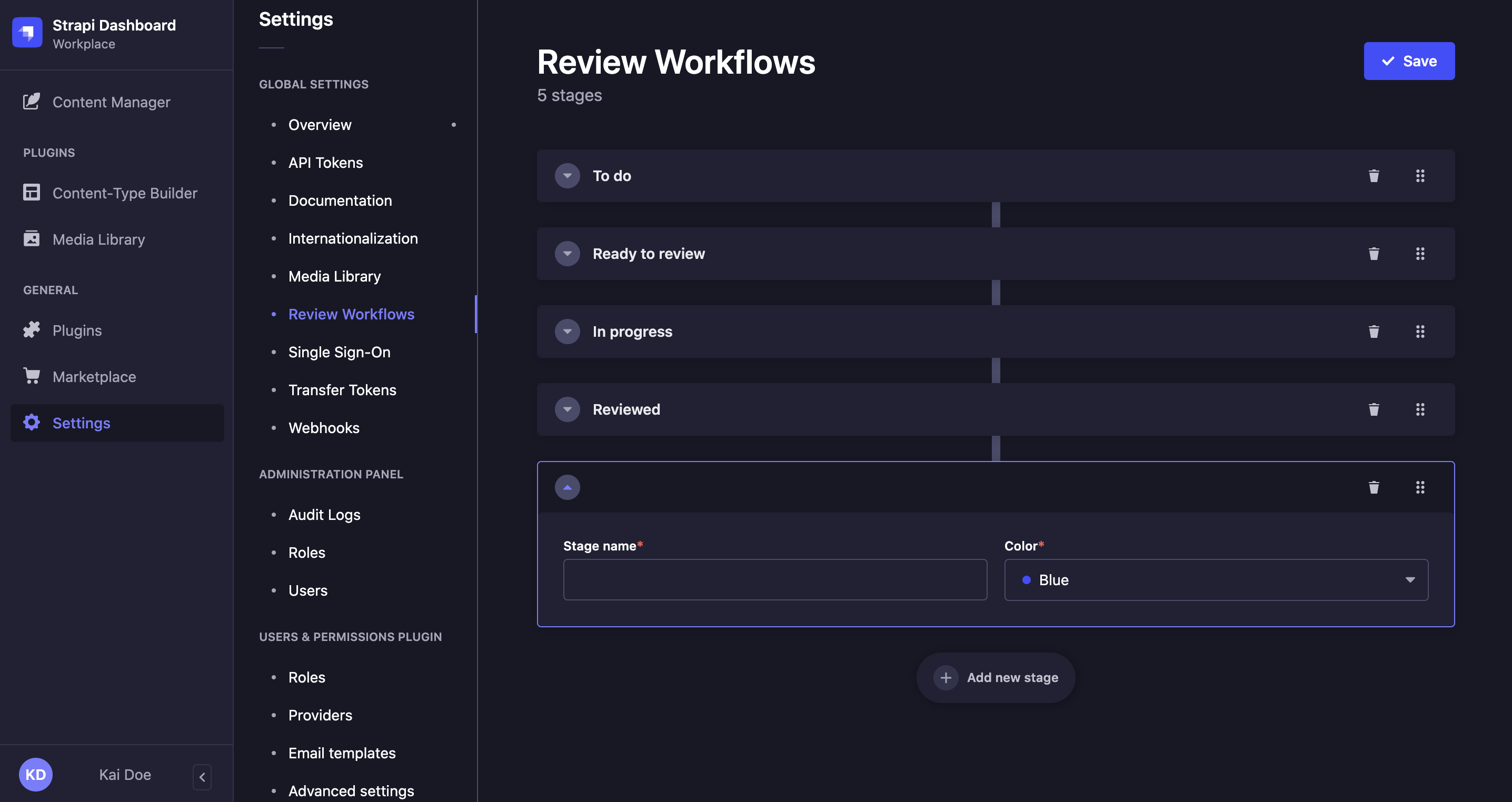 Review Workflows Settings